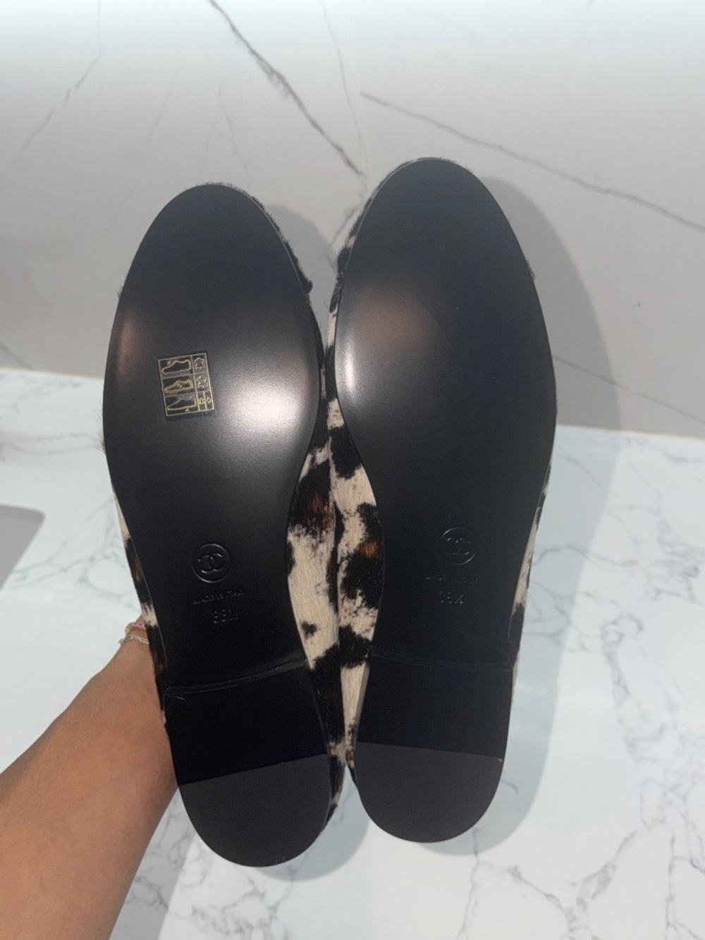 CHANEL Black White Brown Calf Hair Leopard Ballet Flat - Picture 6 of 8